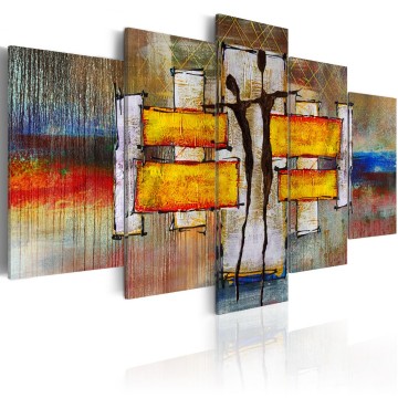 Canvas 5 luik schilderij abstract dancing 13 240 x 112 cm 0077 b n