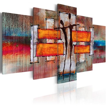 Canvas 5 luik schilderij abstract dancing 15 240 x 112 cm 0077 b n