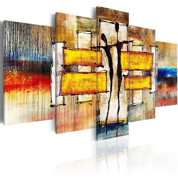 Canvas 5 luik schilderij abstract dancing 240 x 112 cm h a 0077 b n