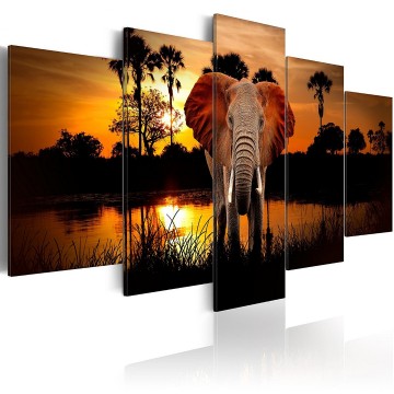 Canvas 5 luik schilderij afrika 2 olifant 240 x 112 cm g c 0024 b m