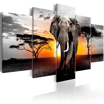Canvas 5 luik schilderij afrika 3 olifant giraffe 240 x 112 cm g c 0054 b n 0