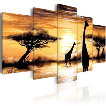 Canvas 5 luik schilderij afrika giraffe101 240 x 112 cm  c a 0033 b m
