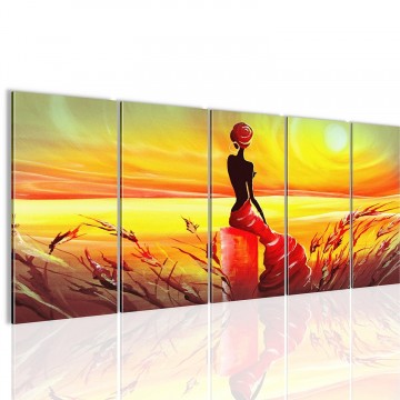 Canvas 5 luik schilderij afrika girl1 220 x 80 cm 002455