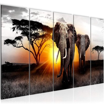 Canvas 5 luik schilderij afrika olifant 4 220 x 80 cm 007655