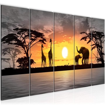 Canvas 5 luik schilderij afrika olifanten 3 220 x 80 cm 000255