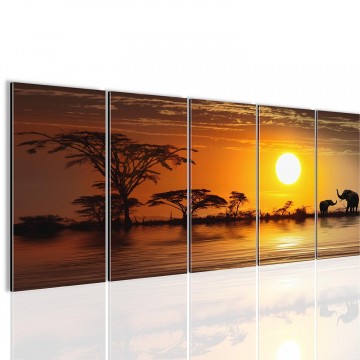 Canvas 5 luik schilderij afrika olifanten1 220 x 80 cm 000555