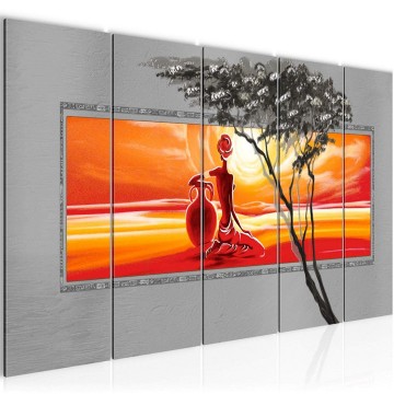 Canvas 5 luik schilderij afrika vrouw 1 220 x 80 cm 000955