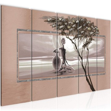 Canvas 5 luik schilderij afrika vrouw 2 220 x 80 cm 000955