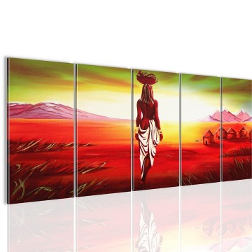 Canvas 5 luik schilderij afrika vrouw2 220 x 80 cm 001655 0