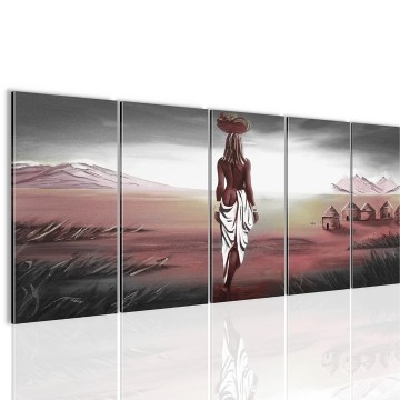 Canvas 5 luik schilderij afrika vrouw3 220 x 80 cm 001655 0