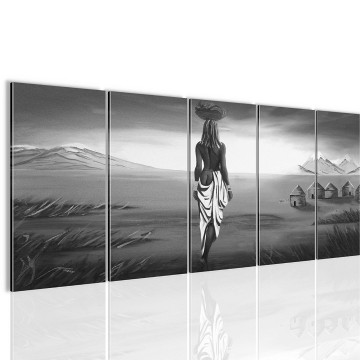 Canvas 5 luik schilderij afrika vrouw4 220 x 80 cm 001655 0