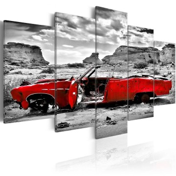 Canvas 5 luik schilderij auto wrak rood 1 240 x 112 cm 051379