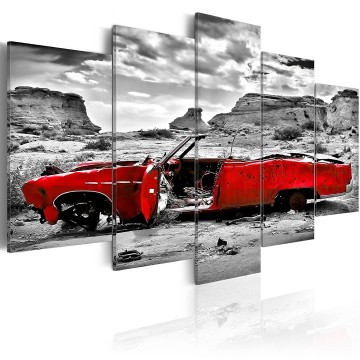 Canvas 5 luik schilderij auto wrak rood 1 240 x 112 cm 51380