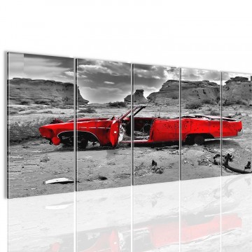 Canvas 5 luik schilderij auto wrak2 220 x 80 cm 602255