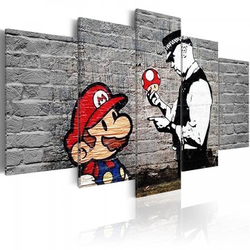 Canvas 5 luik schilderij banksy mario 200 x 100 cm 0039