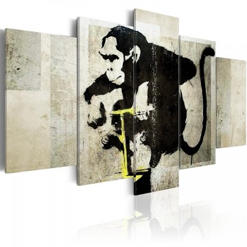 Canvas 5 luik schilderij banksy monkey explosie 200 x 100 cm 0039