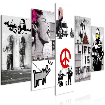 Canvas 5 luik schilderij banksy verzamel 240 x 112 cm c 10019 b a