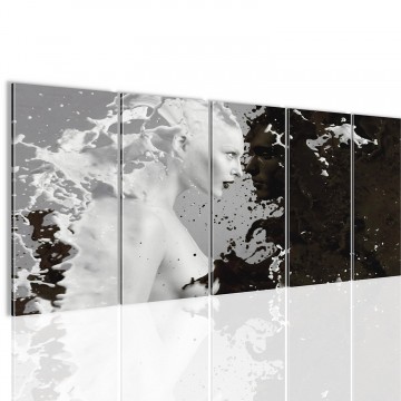 Canvas 5 luik schilderij black  white 220 x 80 cm 301812