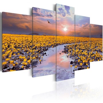 Canvas 5 luik schilderij bloemen 1 rivier 240 x 112 cm c c 0025 b n