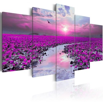 Canvas 5 luik schilderij bloemen 3 rivier 240 x 112 cm c c 0025 b n