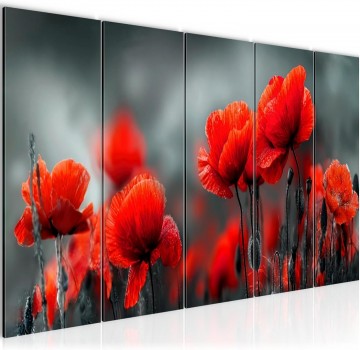 Canvas 5 luik schilderij bloemen klaprozen 220 x 80 cm 059356a