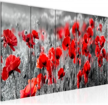 Canvas 5 luik schilderij bloemen klaprozen 220 x 80 cm 059356b