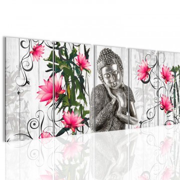 Canvas 5 luik schilderij boeddha bloem2 220 x 80 cm 505955
