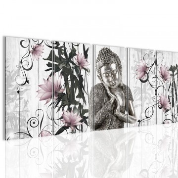 Canvas 5 luik schilderij boeddha bloem4 220 x 80 cm 505955