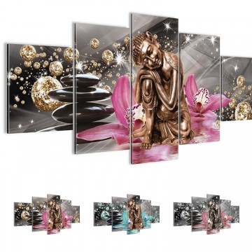 Canvas 5 luik schilderij boeddha orchidee 1 200 x 100 cm 50535