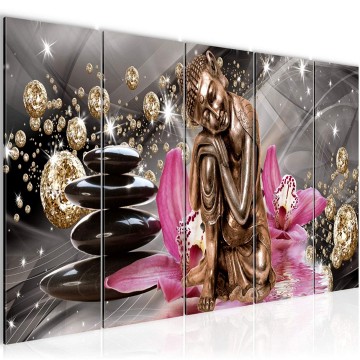 Canvas 5 luik schilderij boeddha orchidee 1 220 x 80 cm 505355