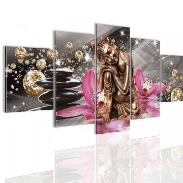 Canvas 5 luik schilderij boeddha orchidee 2 200 x 100 cm 50535