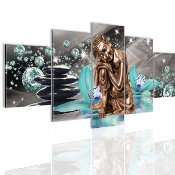 Canvas 5 luik schilderij boeddha orchidee 3 200 x 100 cm 50535