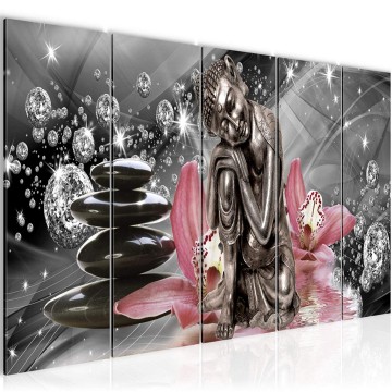 Canvas 5 luik schilderij boeddha orchidee 3 220 x 80 cm 505355
