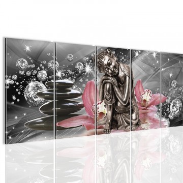 Canvas 5 luik schilderij boeddha orchidee2 220 x 80 cm 505312