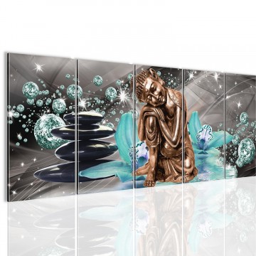 Canvas 5 luik schilderij boeddha orchidee3 220 x 80 cm 505312