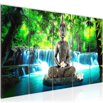 Canvas 5 luik schilderij boeddha waterval 1 220 x 80 cm 503555