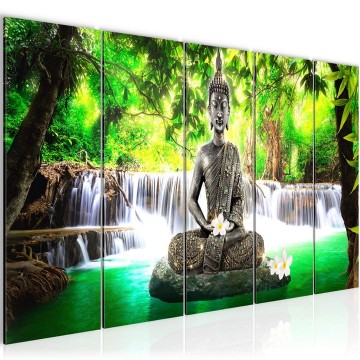 Canvas 5 luik schilderij boeddha waterval 2 220 x 80 cm 503555