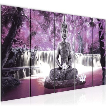 Canvas 5 luik schilderij boeddha waterval 3 220 x 80 cm 503555
