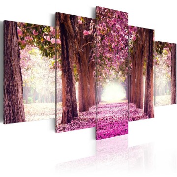 Canvas 5 luik schilderij bomen pad 3 240 x 112 cm c a 0039 b n