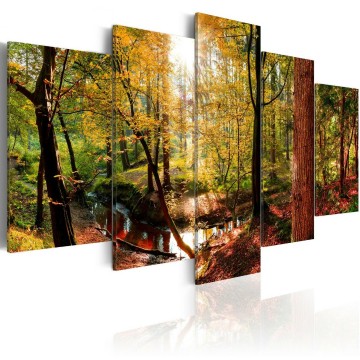Canvas 5 luik schilderij bos natuur 101 240 x 112 cm 0231 b n