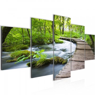Canvas 5 luik schilderij bospad 1 200 x 100 cm 60745
