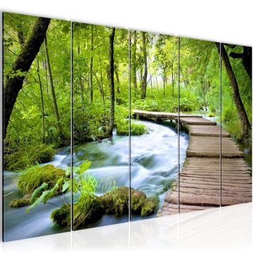 Canvas 5 luik schilderij bospad 1 220 x 80 cm 607455