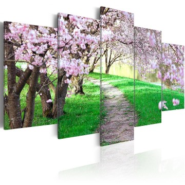 Canvas 5 luik schilderij bospad 2 240 x 112 cm c b 0130 b n