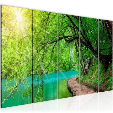 Canvas 5 luik schilderij bospad 4 220 x 80 cm 003255