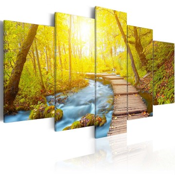 Canvas 5 luik schilderij bospad 5 240 x 112 cm c a 0081 b n