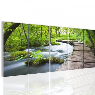 Canvas 5 luik schilderij bospad2 220 x 80 cm 607412