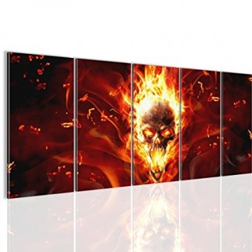 Canvas 5 luik schilderij doodshoofd vuur1 220 x 80 cm 402355