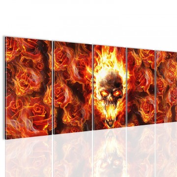 Canvas 5 luik schilderij doodshoofd vuur2 220 x 80 cm 402355