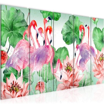 Canvas 5 luik schilderij flamingo 2 220 x 80 cm 017655