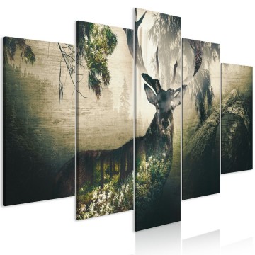 Canvas 5 luik schilderij herten 11 240 x 112 cm 0225 b n